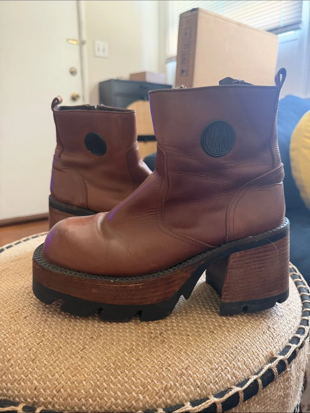 Platform Leather Ankle Boots in Brown — Destroy